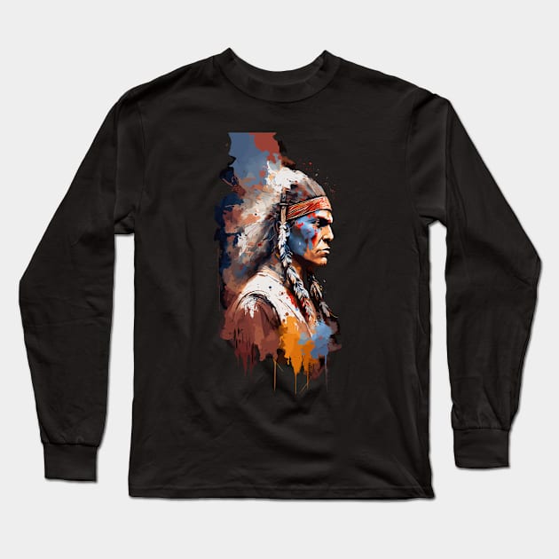 Native American Warrior V1 Long Sleeve T-Shirt by Peter Awax